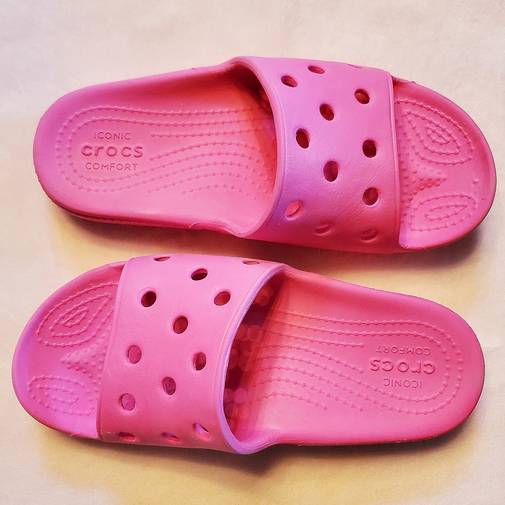 Crocs Pink Slide Children's Girls Size J2 - Picture 3 of 10